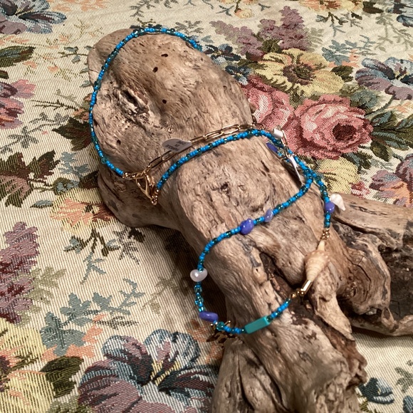 Free People Lyrical Belly Chain Blue NWT Charm Necklace Bohemian Layering Charms - Picture 5 of 7